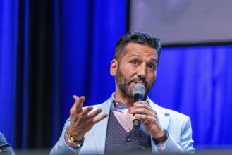 Bonn, Germany, June 8 2019: Cas Anvar (Canadian actor, The Expanse) talks about his experiences in