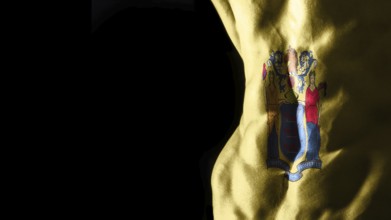 New Jersey flag on abs muscles, New Jersey bodybuilding concept, black background