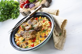 Fried rice with vegetables and meat