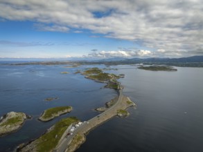 Aerial view of the famous atlantic road (atlanterhavsveien) in norway. This road has been awarded