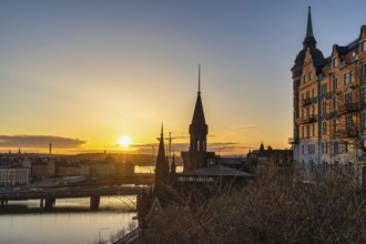 Stockholm Sweden, sunrise city skyline at Gamla Stan and Slussen