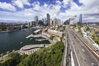 SYDNEY, AUSTRALIA, MARCH 4 2023: The Sydney CBD and surrounding harbour, including Circular Quay