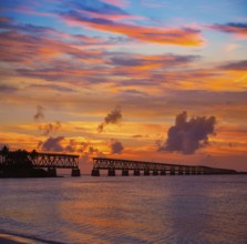 Florida Keys old bridge sunset at Bahia Honda Park in USA