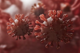 Super closeup Coronavirus COVID-19 in human lung body background. Science and microbiology concept.