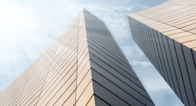 Wall of a modern building on a background of blue sky abstract architectural background