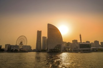 Yokohama Minato Mirai skyline visible from the pleasure boat. Shooting Location: Yokohama-city
