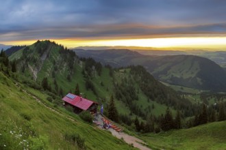 Panoramic view from the Nagelfluhkette to the foothills of the Alps, Nagelfluhkette, Allgäu. The