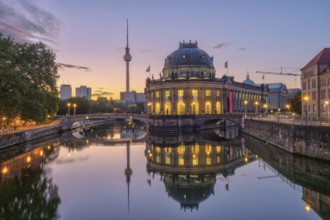 The Spree in Berlin at dawn with the famous television tower and Museum Island