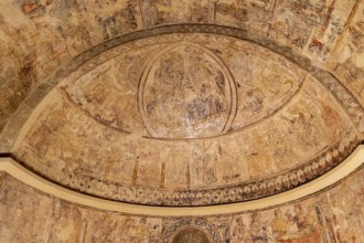 Coronation of Mary for her son Jesus Christ, wall paintings of Osia, XIII century, fresco torn and