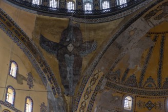 A picture of the colorful and gorgeous interior of the Hagia Sophia, in Istanbul