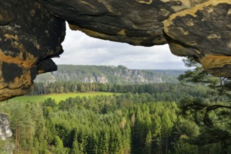 Saxon Switzerland with the Bastei massif seen from the Rauenstein The Saxon Switzerland with solid