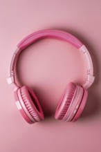 Pink wireless music headphones. KI generiert, generiert, AI generated