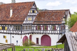 Historic farmhouse. Half-timbered building in the open-air museum on the Swabian Alb. Beuren,