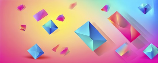 Modern abstract cover template with vibrant perspective 3d geometric prism shapes, AI generated