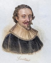 Hugo Grotius, also known as Hugh or Hugeianus De Groot 1583, 1645, Dutch jurist and scholar. From