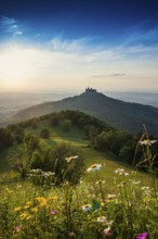 Hohenzollern Castle, sunset, Hechingen, Swabian Alb, Baden-Württemberg, Germany