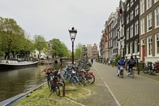 Parked bicycles at the Brouwersgracht, Amsterdam, Province of North Holland, Netherlands