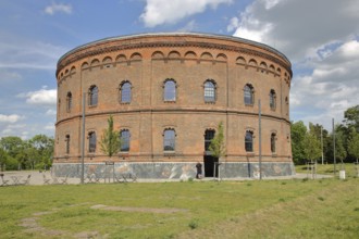 Red round planetarium, brick building, Halle an der Saale, Saxony-Anhalt, Germany