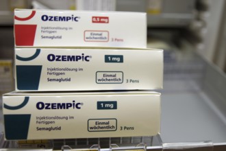 Ozempic, medication, diabetes 2, pharmacy, Germany, packs of Ozempic in various strengths are