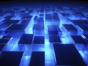 Abstract background composed of overlapping rectangles in various shades of blue, AI generated