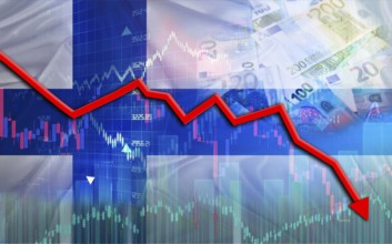 Financial fall of Finland on economy market. Finland financial crisis on economic graph