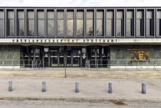New courtroom building of the Higher Regional Court OLG in Stuttgart-Stammheim. Exterior view with