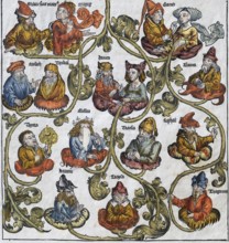 Family tree, old coloured woodcut from: Schedel'sche Weltchronik also Nürnberger Chronik, German