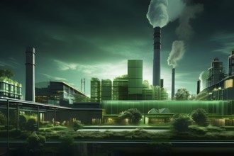 Crafted green cardboard factory embodying green washing concept, AI generated