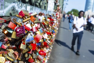 Hohenzollern Bridge Cologne. Hundreds of thousands of love locks adorn the bridge railings. City