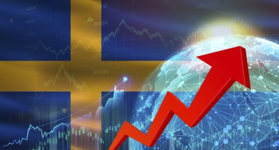 Global financial growth with Sweden flag. Financial growth with Sweden flag on economic background