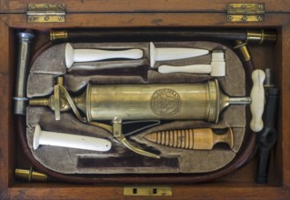 19th century set with instruments for Gastric lavage, stomach pumping, gastric irrigation in