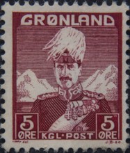 Christian X (1870-1947) king of Denmark 1912-1947. Portrait on a Greenland postage stamp