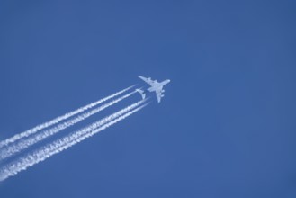 Lufthansa Airbus A380 in the sky on the flight to Munich. Germany