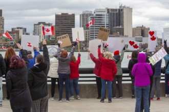 Detroit, Michigan USA - 26 April 2025 - A 'Bridging Our Friendship' rally on the banks of the