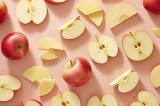 Top view of whole apples and apple slices. KI generiert, generiert AI generated