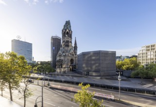 Kaiser Wilhelm Memorial Church, Breitscheidplatz with Europa Centre. City view Berlin, Germany