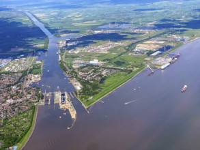 Aerial view, Brunsbüttel, canal, NOK, LNG terminal, Elbe, industry, Schleswig-Holstein, Germany