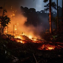 Destructive act of fire clearing within the amazon rainforest, AI generated