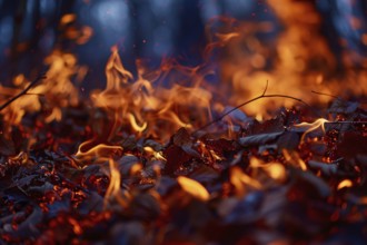 Close up of fire burning in forest. Generative Ai, AI generated