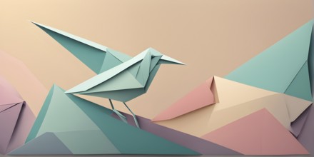 Abstract origami bird wallpaper illustration, AI generated