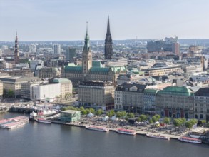 Aerial view of the Inner Alster Lake with Jungfernstieg, Hamburg, Germany