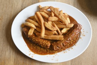 Currywurst with chips, Bavaria, Germany