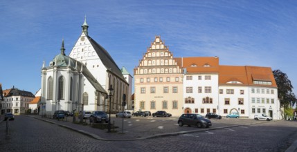 Untermarkt with cathedral and town and mining museum, Freiberg, Saxony, Germany