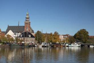 Museum harbour, town hall, Leer, East Frisia, Lower Saxony, Germany