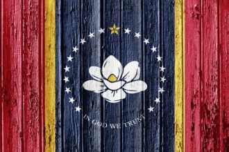 Flag of Mississippi on wooden frame