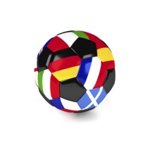Soccer ball with European flags on a white background, 3d rendering