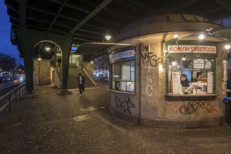 Germany, Berlin, 03.12.2024, snack bar, Korean street food, under the underground viaduct