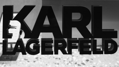 Karl Lagerfeld brand lettering, black and white, Roermond, Netherlands