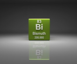 Cube with Bismuth number 83 periodic table, 3d rendering