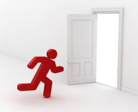 3d man running to opened white door, This is a computer generated and 3d rendered picture